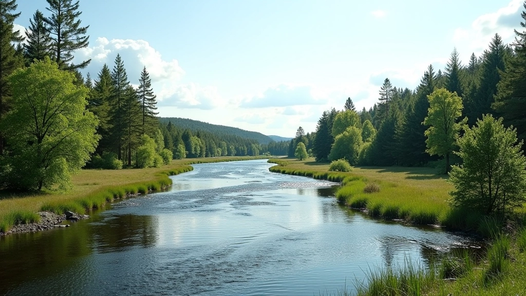 Soomaa looduslik maastik päevasel ajal, jõekald ja metsad
